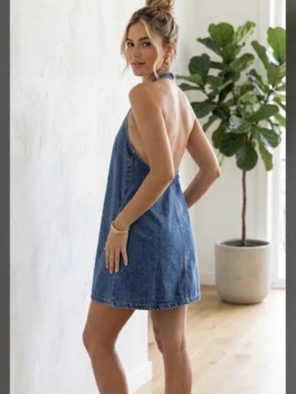 Abercrombie & Fitch Blue Denim Halter Dress Open Back A-Line Mini Size Large